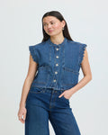 Gilet in denim con spalle decorate
