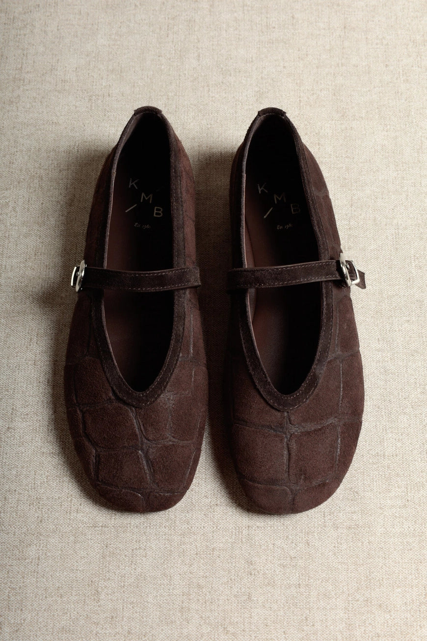 Ballerine Mary Jane in suede effetto coccodrillo