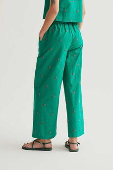 Pantaloni con ciliegie ricamate