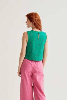 Top con ciliegie ricamate