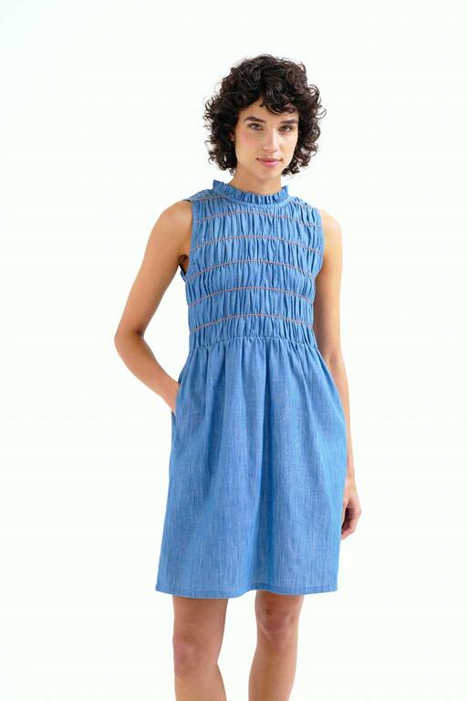 Abito punto smock in chambray