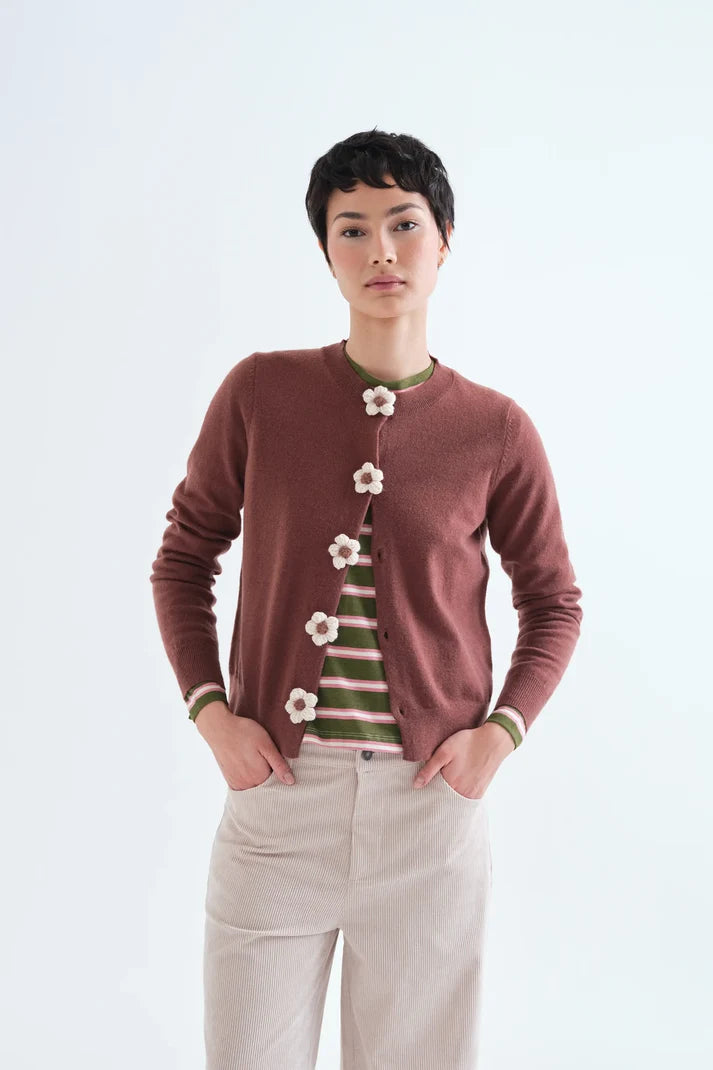 Cardigan con bottoni floreali
