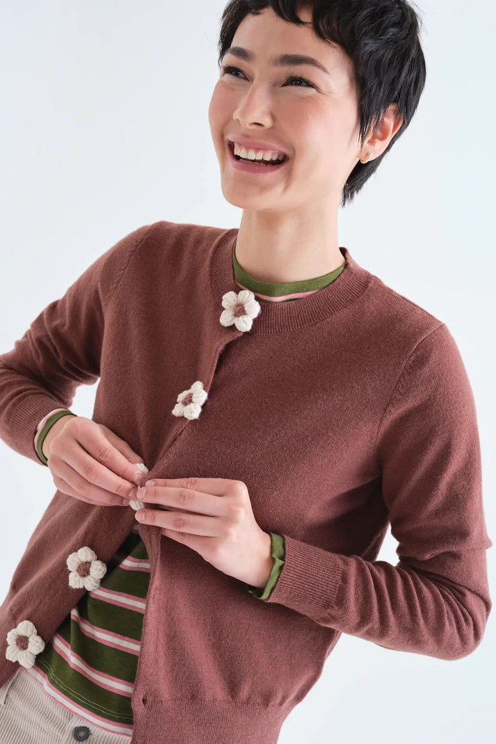 Cardigan con bottoni floreali