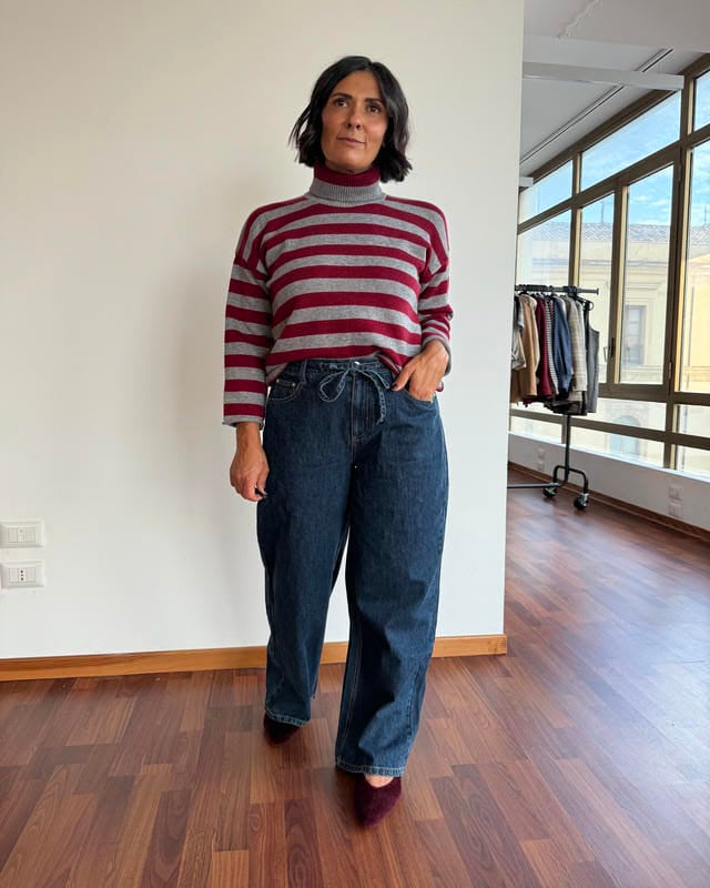 Jeans wide leg con fiocco