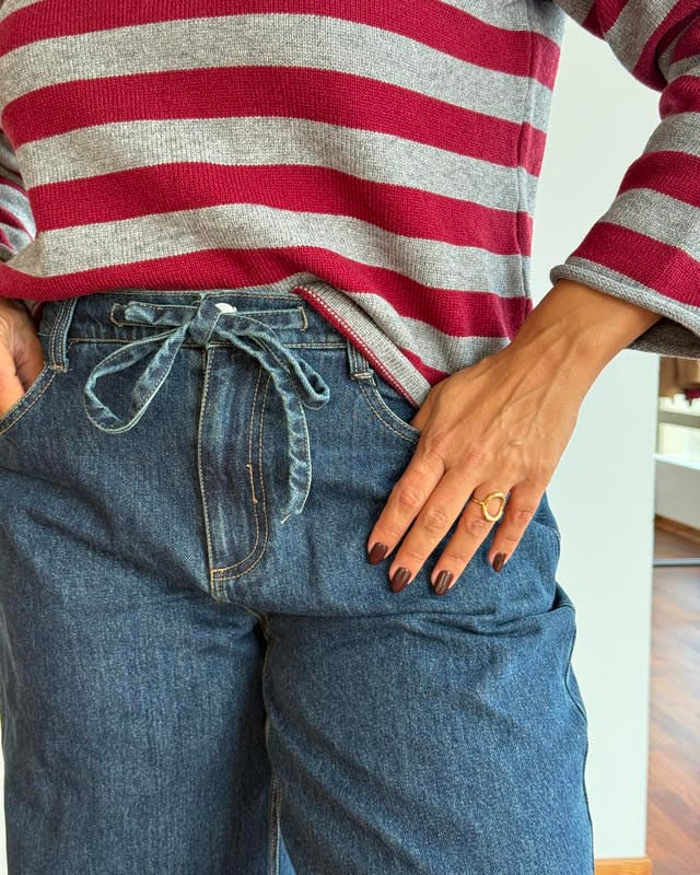 Jeans wide leg con fiocco
