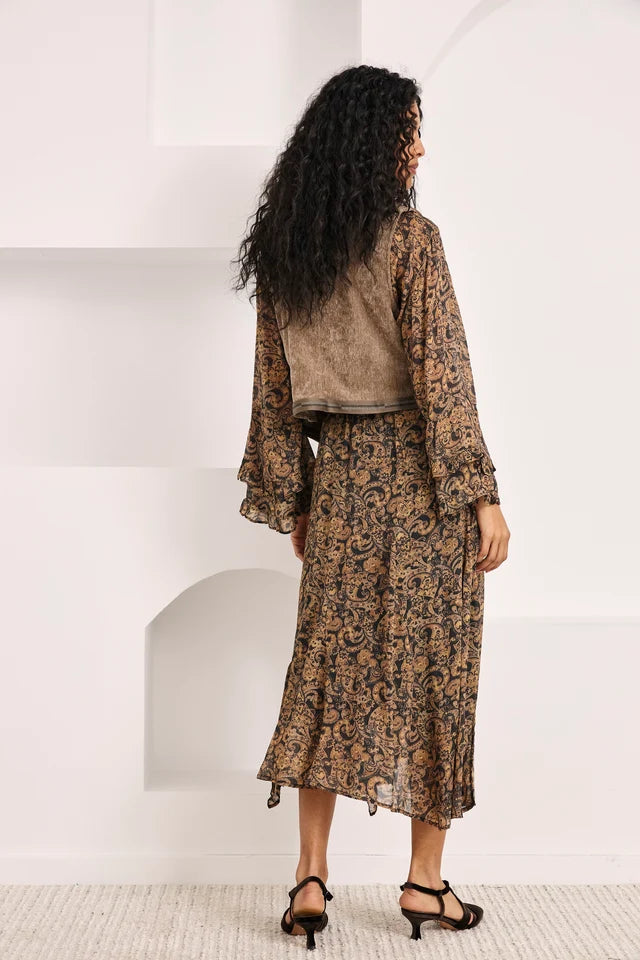 Gonna asimmetrica paisley con volant