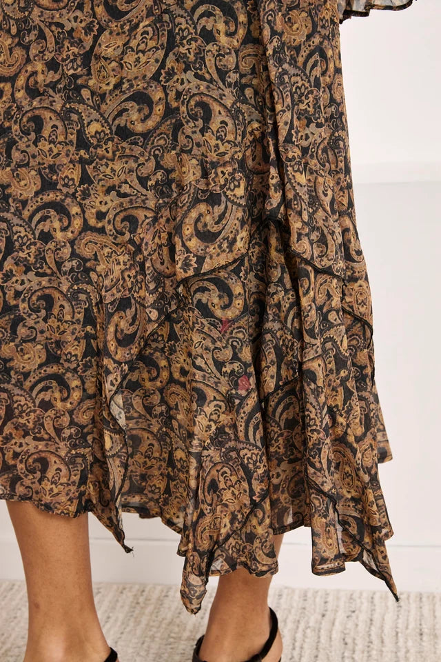 Gonna asimmetrica paisley con volant