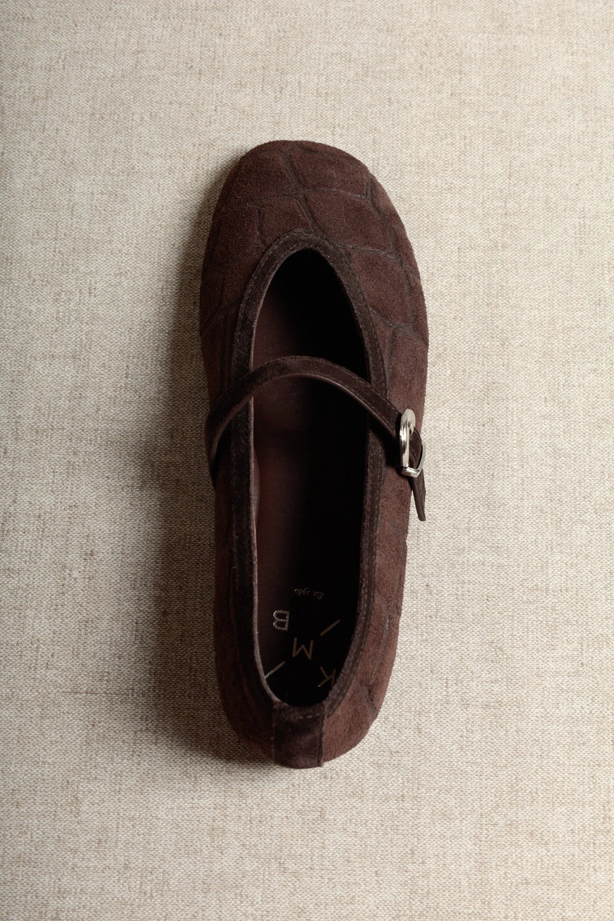 Ballerine Mary Jane in suede effetto coccodrillo