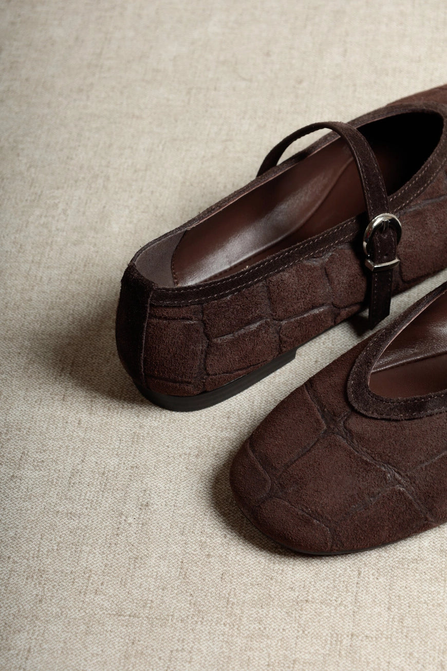 Ballerine Mary Jane in suede effetto coccodrillo